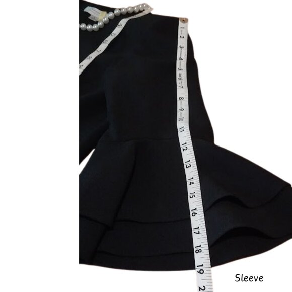 Tahari ASL Women's Faux Bright-White Pearl-Trim Ruffled-Sleeve Black Jacket SZ 8 - Picture 9 of 11